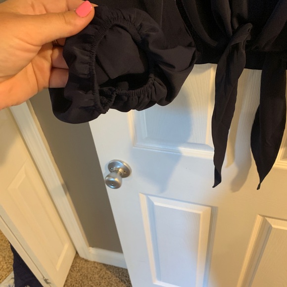 Tie front dressy, silky, v-neck blouse - Picture 4 of 4